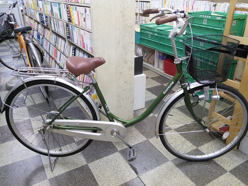 中古自転車〕ブリヂストン ママチャリ 26インチ シングル LEDライト BAA自転車安全基準適合 グリーン - 古本と中古自転車の現代屋